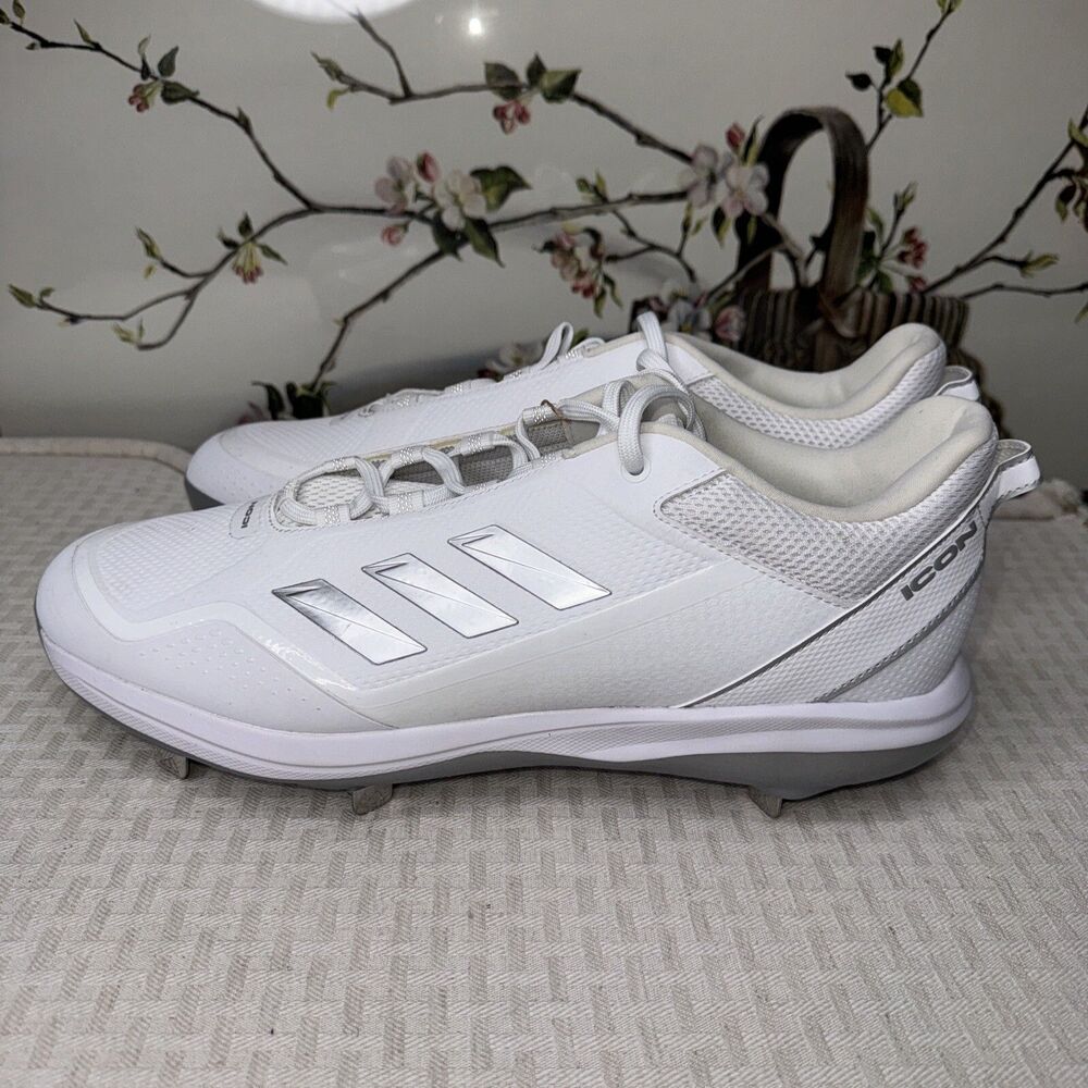 NEW Adidas Icon 7 White Silver Metal Baseball Cleats FZ1557 Men's Size 15